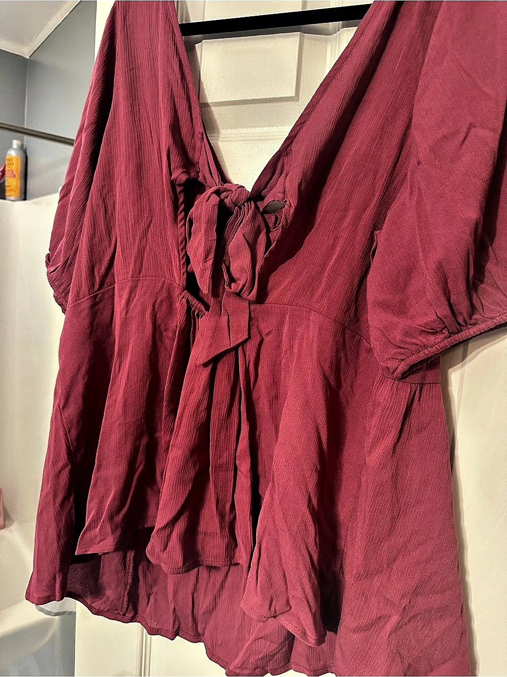 Torrid Crinkle Gauze Tie Back Puff Sleeve Top Pink 2X NWT
